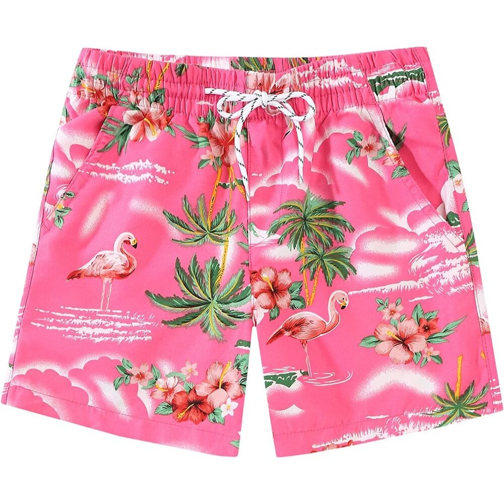 SSLR Kids Boys XS Pink Flamingo Hawaiian Quick Dry Board SWIM TRUNKS Suit NWT